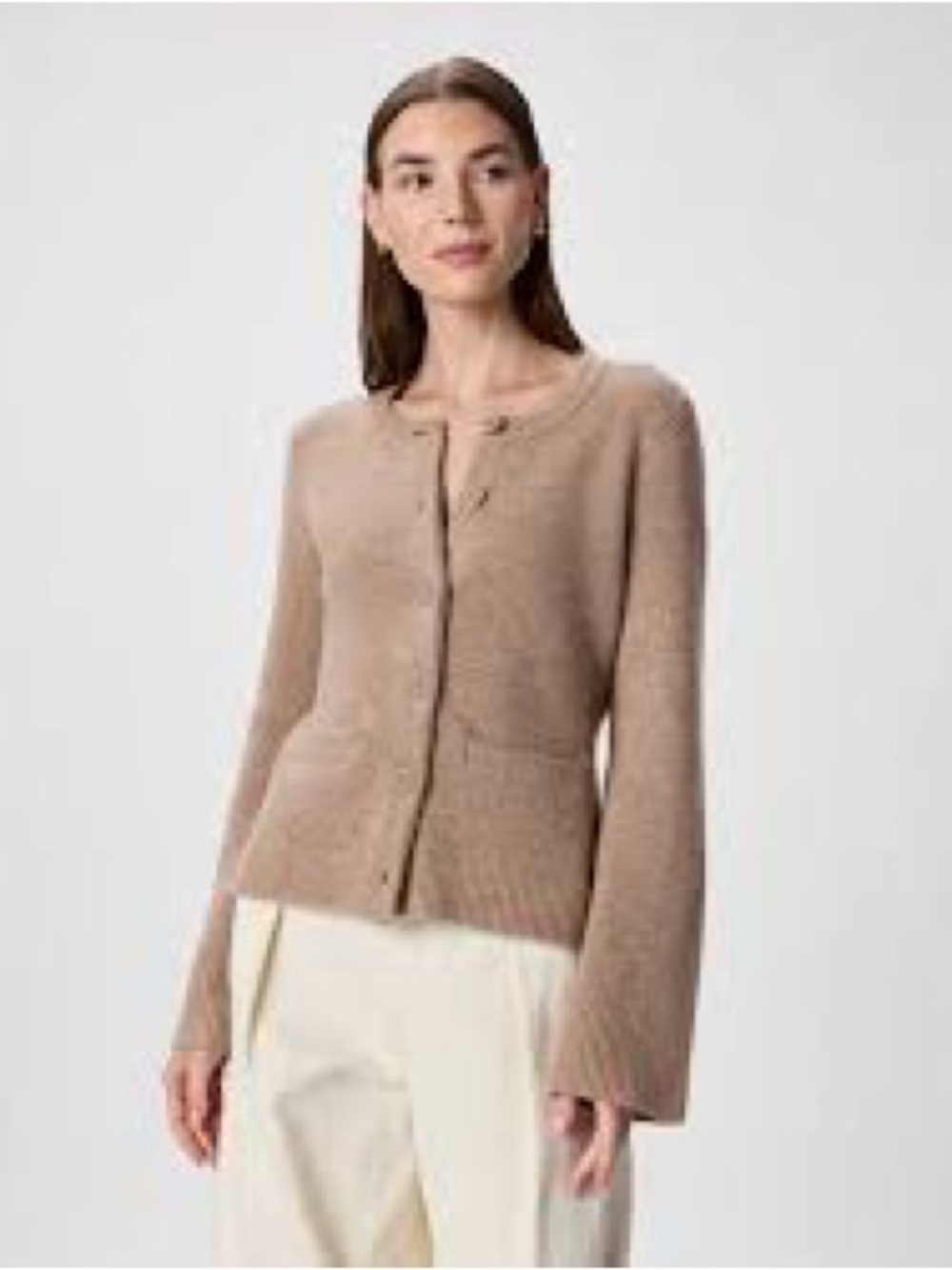 Quince Women's Oatmeal Mongolian Cashmere Structured Cardigan